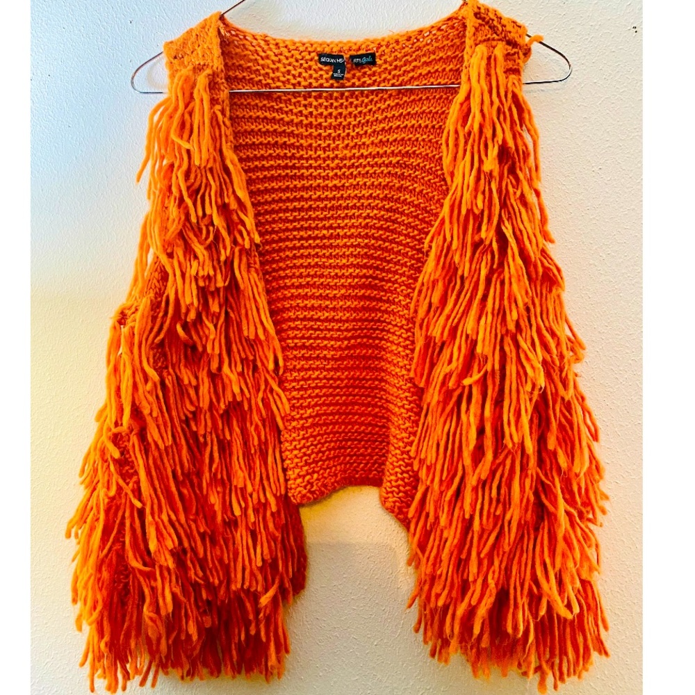 Shaggy Fringe Orange Sweater Vest